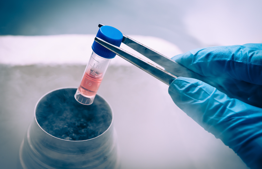 tube being frozen in liquid nitrogen